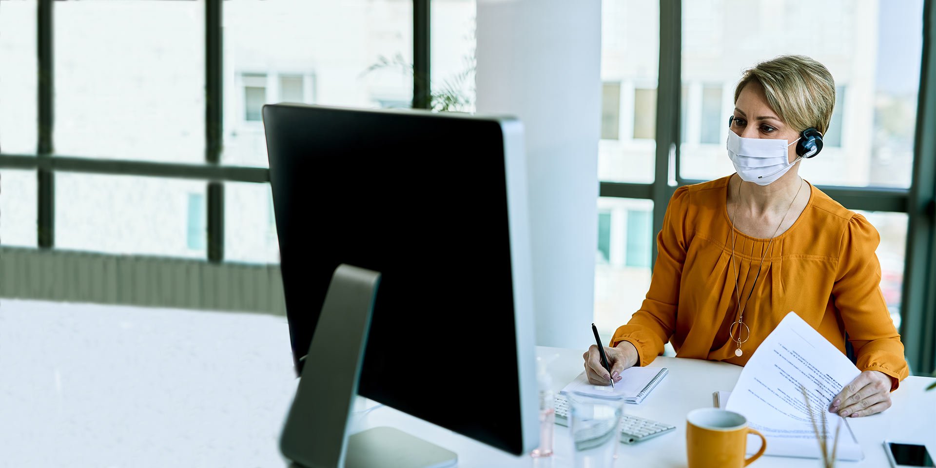 Woman in an office building working